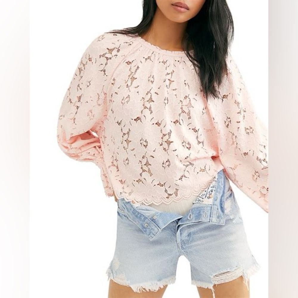 Free People Pink Lace Top